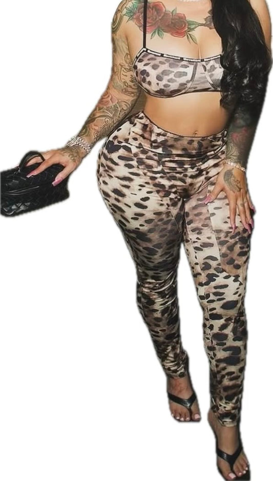 Sexy cheetah two piece set